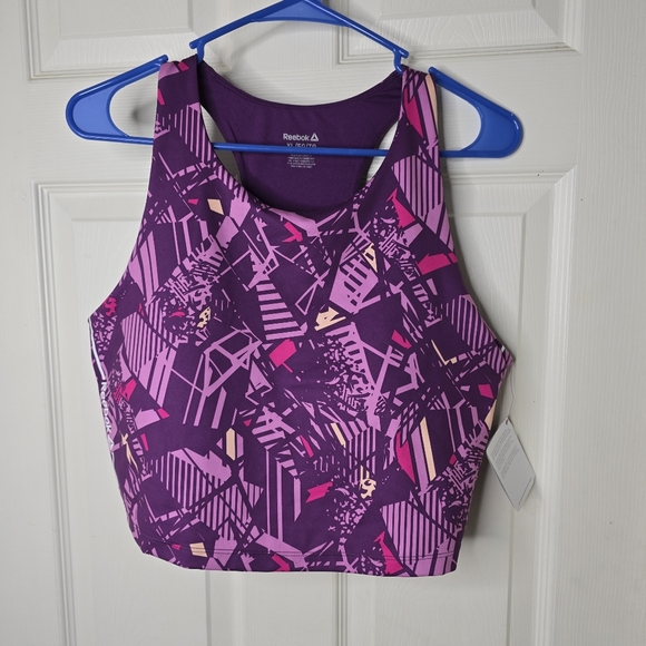 Reebok NWT Women's Purple Print‎ Sports Bra Top XL - Picture 1 of 11